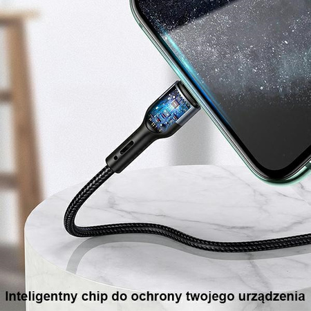 USAMS KABEL DO LIGHTNING 1M DO IPHONE 2A PLECIONY Z LED Z SZYBKIM