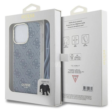 Etui Guess Crossbody Cord 4G Print na iPhone 15 Pro - niebieskie