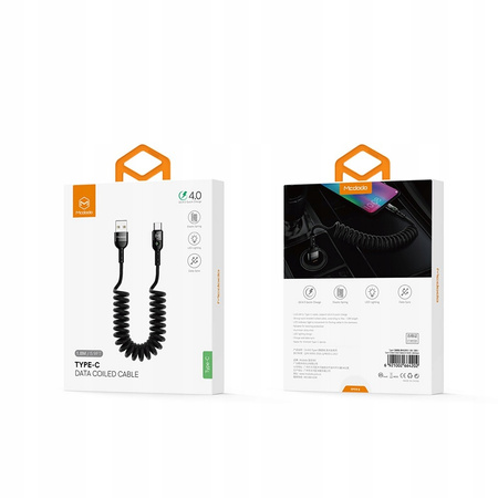 MCDODO KABEL USB-C SPIRALNY SPRĘŻYNOWY SZYBKIE ŁADOWANIE USB TYP C LED 2M