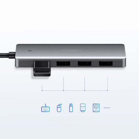 Ugreen rozdzielacz HUB USB Typ C - 4x USB 3.2 Gen 1 z portem zasilania USB Typ C szary (CM219 70336)