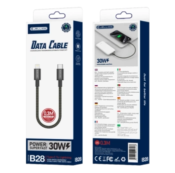 JELLICO kabel B28 USB-C - Lightning PD 30W 0.3M Czarny