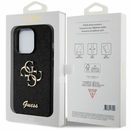 Etui Guess Glitter Script Big 4G na iPhone 15 Pro - czarne