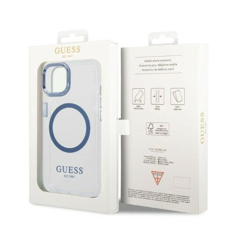 Guess GUHMP14MHTRMB iPhone 14 Plus 6,7" niebieski/blue hard case Metal Outline Magsafe