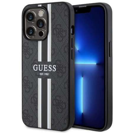 Etui Guess GUHMP13XP4RPSK na iPhone 13 Pro Max - czarne 4G Printed Stripes MagSafe