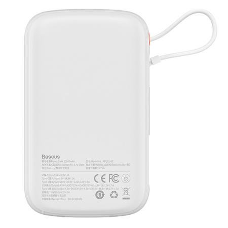 Baseus Qpow powerbank 10000mAh wbudowany kabel USB Typu C 22.5W Quick Charge SCP AFC FCP biały (PPQD020102)