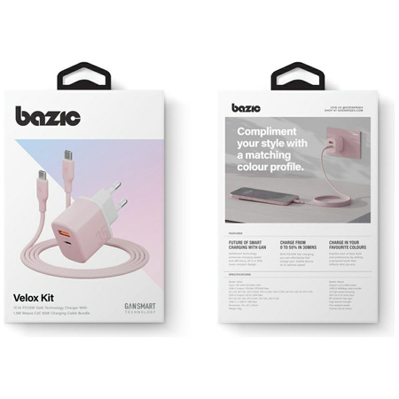 Ładowarka sieciowa Bazic GoPort Velox Kit USB-C/USB-A GaN 35W z kablem różowy