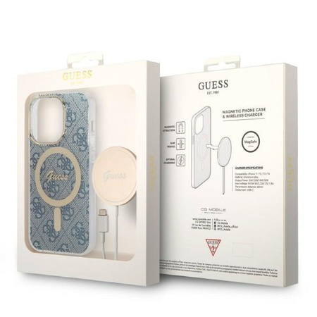 Guess zestaw ładowarka MagSafe + etui do iPhone 14 Pro Max 6,7" niebieskie 4G Print (GUBPP14XH4EACSB )
