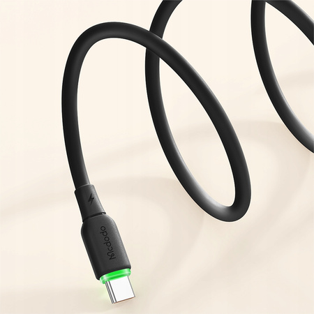 MCDODO KABEL USB-C SZYBKIE ŁADOWANIE DO SAMSUNG XIAOMI TYP C 6A 100W 1M LED CZARNY