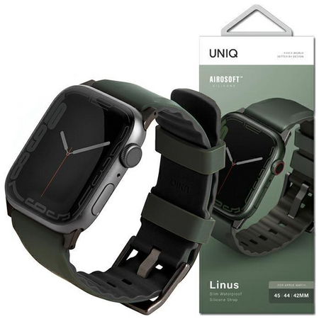 UNIQ pasek Linus Apple Watch Series 4/5/6/7/8/SE/SE2/Ultra 42/44/45mm. Airosoft Silicone zielony/moss green