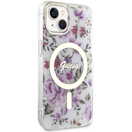 Etui Guess GUHMP14SHCFWST na iPhone 14 - przezroczyste hardcase Flower MagSafe