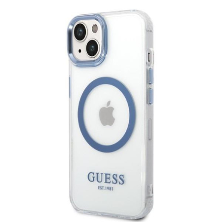 Guess GUHMP14MHTRMB iPhone 14 Plus 6,7" niebieski/blue hard case Metal Outline Magsafe