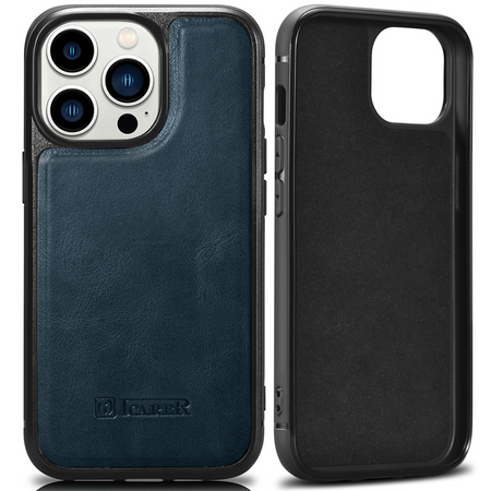 iCarer Leather Oil Wax etui pokryte naturalną skórą do iPhone 14 Pro (kompatybilne z MagSafe) niebieski (WMI14220718-BU)