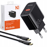 Ładowarka do telefonu Mcdodo, Szybka, USB, USB-C, 33W, kabelw zestawie, 60W, czarna