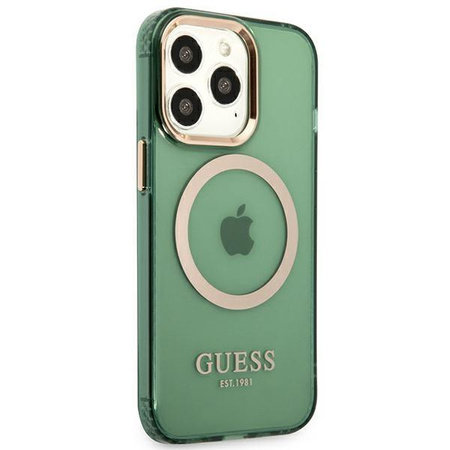 Guess GUHMP13LHTCMA iPhone 13 Pro / 13 6,1" zielony/khaki hard case Gold Outline Translucent MagSafe