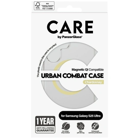 Etui CARE by PanzerGlass Flagship Urban Combat Chardonnay QI do Samsung Galaxy S25 Ultra - przezroczysty