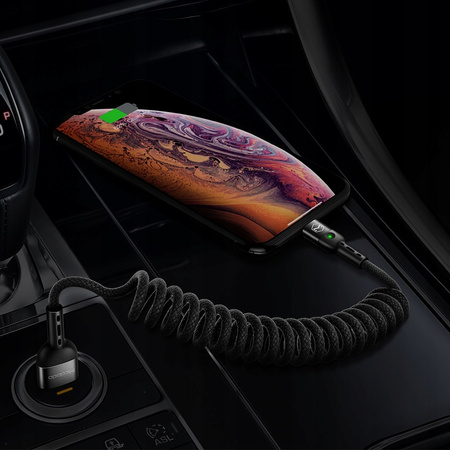 MCDODO KABEL USB LIGHTNING SPIRALNY SPRĘŻYNOWY SZYBKI DO IPHONE 14 LED 2M