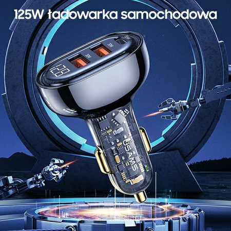 USAMS ŁADOWARKA SAMOCHODOWA 2xUSB 1xUSB-C 125W DO TELEFONÓW ZŁĄCZE USB-C