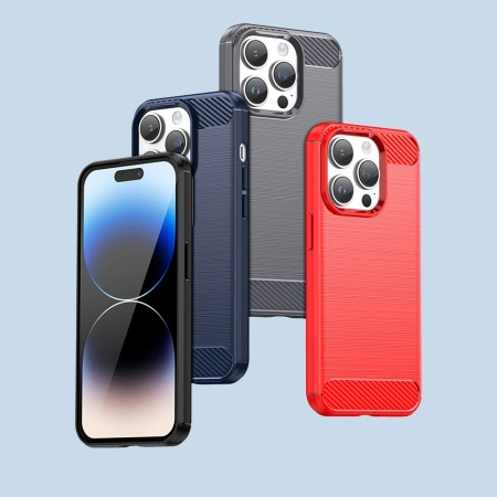 HURTEL ETUI CARBON CASE DO IPHONE 14 PRO POKROWIEC ELASTYCZNY NA TYŁ ŻELOWY