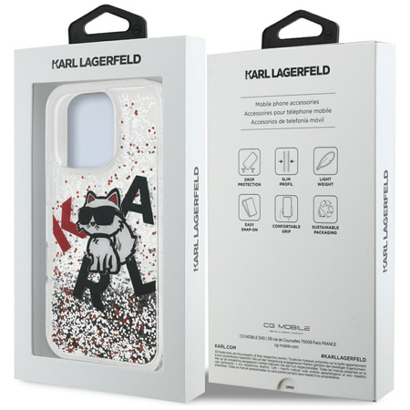 Etui Karl Lagerfeld Liquid Glitter       Choupette Logo do iPhone 16 Pro Max przezroczysty