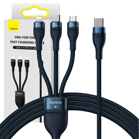 Baseus Flash Series II kabel USB Typ C / USB Typ A - USB Typ C / Lightning / micro USB 100 W 1,5 m niebieski (CASS030203)