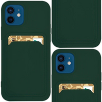 Card Case silikonowe etui portfel z kieszonką na kartę dokumenty do Samsung Galaxy A42 5G ciemnozielony