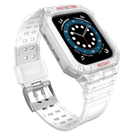 Protect Strap Band opaska z etui do Apple Watch 7 / 6 / 5 / 4 / 3 / 2 / SE (41 / 40 / 38mm) obudowa pancerny pokrowiec na zegarek biały