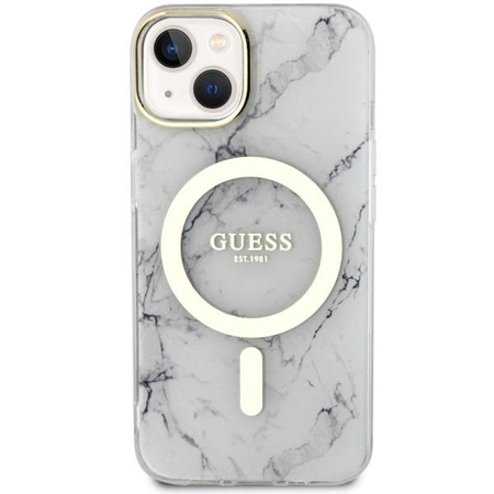 Etui Guess GUHMP14MPCUMAH na iPhone 14 Plus 6.7" - białe Marble MagSafe