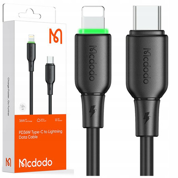 MCDODO CHARGER USB-C LIGHTNING FAST CHARGING CABLE FOR IPHONE 1M LED BLACK