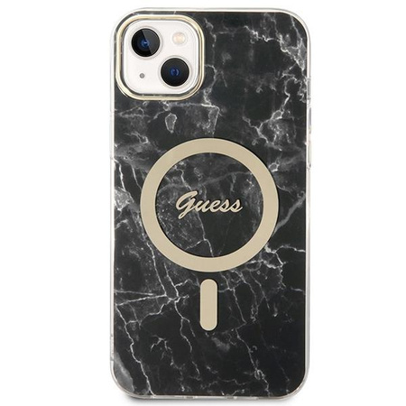 Guess zestaw ładowarka MagSafe + etui do iPhone 14 6,1" czarne Marble (GUBPP14SHMEACSK)