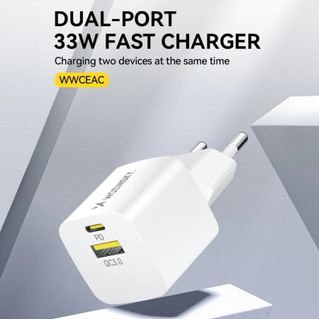 WOZINSKY ŁADOWARKA SIECIOWA USB-A USB-C DO TELEFONÓW 33W SZYBKIE ŁADOWANIE