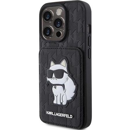 Etui Karl Lagerfeld Saffiano Cardslots and Stand Monogram Choupette do iPhone 15 Pro - czarne