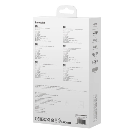 Hub USB-C 8w1 Baseus PioneerJoy HDMI 4K@60Hz + HDMI 4K@30Hz + DisplayPort 8K@30Hz + VGA + 2 x USB-A 3.0 + 2 x USB-C - szary