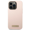 Etui Guess GUHMP14XSBPLP na iPhone 14 Pro Max - różowe Silicone Logo Plate MagSafe