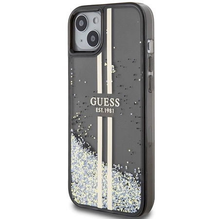 Etui Guess Liquid Glitter Gold Stripes na iPhone 15 / 14 / 13 - czarne