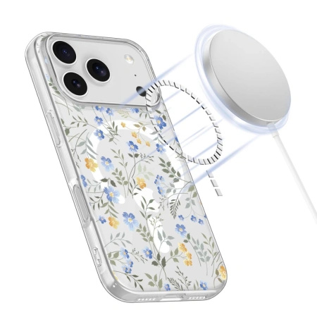 Etui Tech-Protect FlexAir MagSafe na iPhone 17 Pro - stokrotki z liśćmi