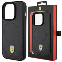Etui Ferrari Carbon Metal Logo MagSafe na iPhone 15 Pro - czarne