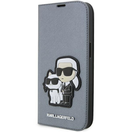 Etui Karl Lagerfeld KLBKP14LSANKCPG na iPhone 14 Pro bookcase - srebrne Saffiano Karl&Choupette