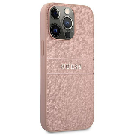 Etui Guess GUHCP13XPSASBPI na iPhone 13 Pro Max - różowe Saffiano Stripe