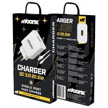 MOONX ładowarka sieciowa MC05 22,5W 1xUSB QC3.0 + kabel Micro Biały