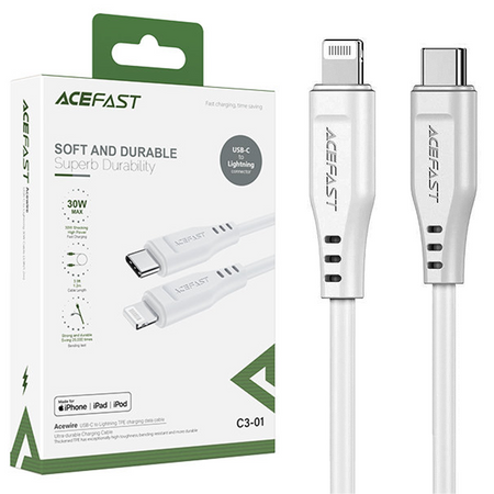 Acefast kabel MFI USB Typ C - Lightning 1,2m, 30W, 3A biały (C3-01 white)