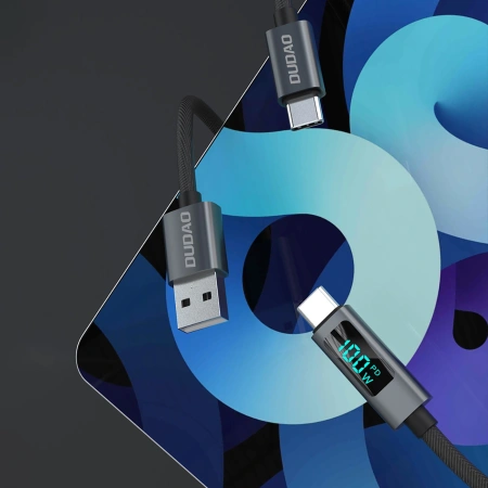 DUDAO KABEL USB-C DO USB-C 100W Z WYŚWIETLACZEM LED 1M DO TELEFONÓW