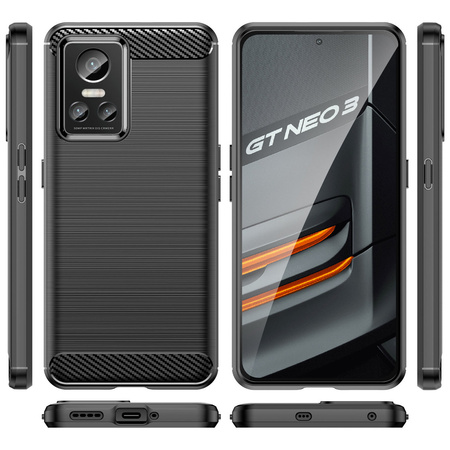 Carbon Case etui Realme GT Neo 3 elastyczny silikonowy karbonowy pokrowiec czarne