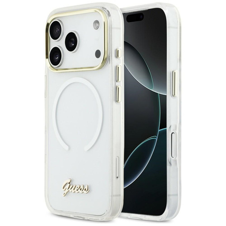 Etui Guess IML Gradient Script Metal     MagSafe do iPhone 17 Pro Max biały