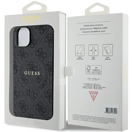 Etui Guess 4G Collection Leather Metal Logo MagSafe na iPhone 15 / 14 / 13 - czarne