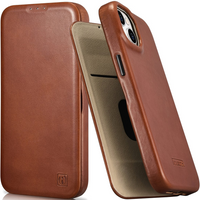iCarer CE Oil Wax Premium Leather Folio Case skórzane etui iPhone 14 Plus z klapką magnetyczne MagSafe brązowy (AKI14220707-BN)
