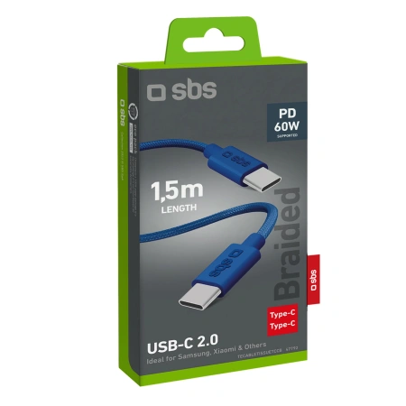SBS KABEL USB-C 1,5M 60W DO TELEFONÓW Z OPLOCHEM DO ŁADOWANIA SZYBKIEGO