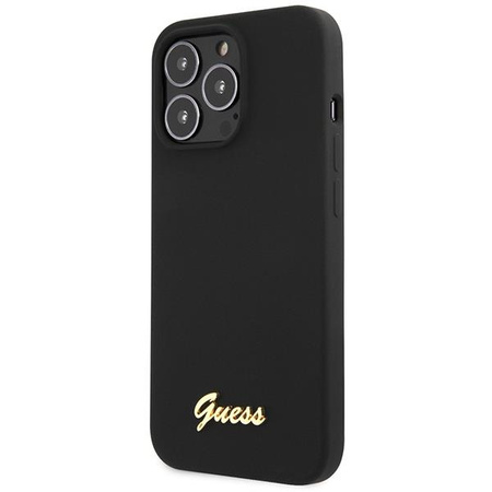 Etui Guess GUHCP13XLSLMGBK na iPhone 13 Pro Max 6.7" black/czarny hardcase Silicone Script Gold Logo
