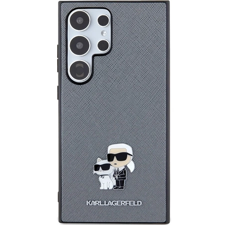 Etui Karl Lagerfeld Saffiano Karl&Choupette Metal Pin na Samsung Galaxy S24 Ultra - szare
