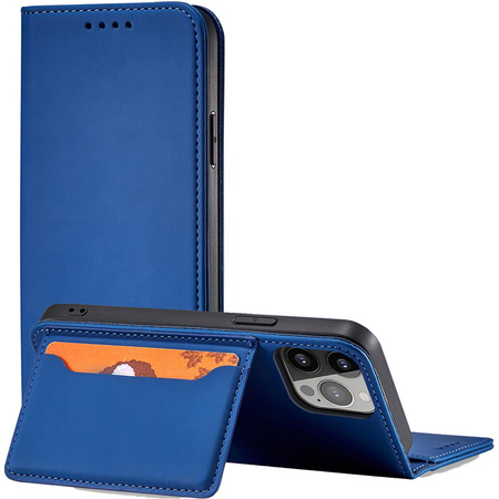 Magnet Card Case etui iPhone 14 Plus pokrowiec z klapką portfel podstawka niebieskie