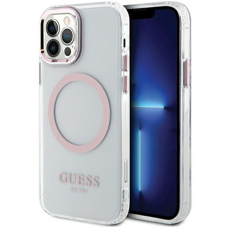 Etui Guess GUHMP12MHTRMP na iPhone 12 / iPhone 12 Pro - różowe Metal Outline Magsafe
